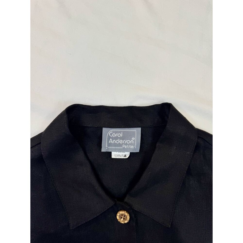 Carol Anderson Vintage Linen Shirt Black Women's Large Petite Lagenlook Coastal - Picture 10 of 13